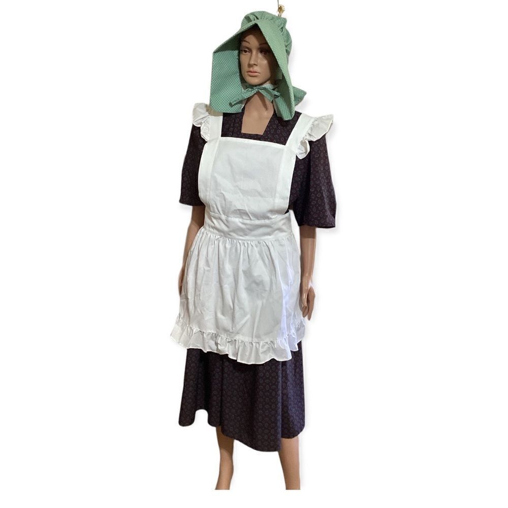 Vintage Hand Sewn Midi Length Prairie Dress with Bonnet & Apron